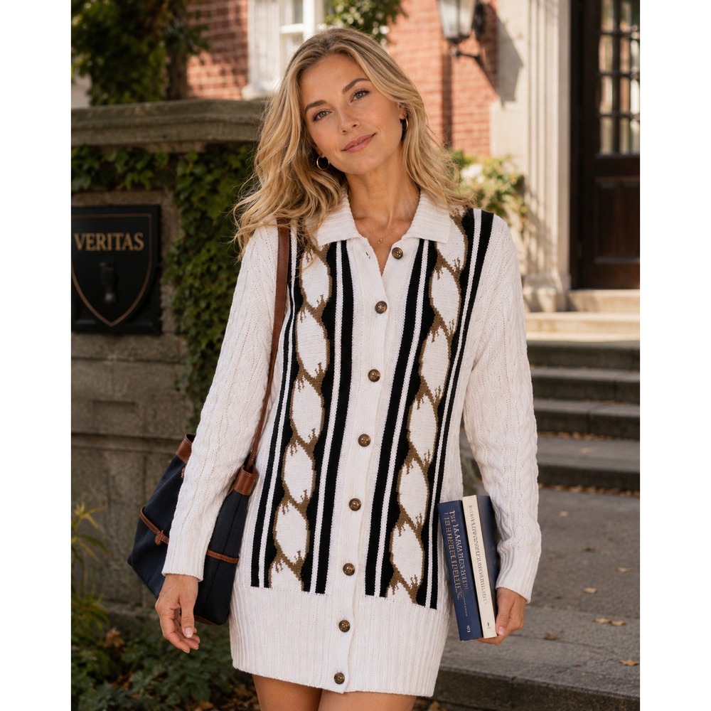 Oleg Cassini‎ Vintage White Cotton Cable Knit Button Front Cardigan Sweater L